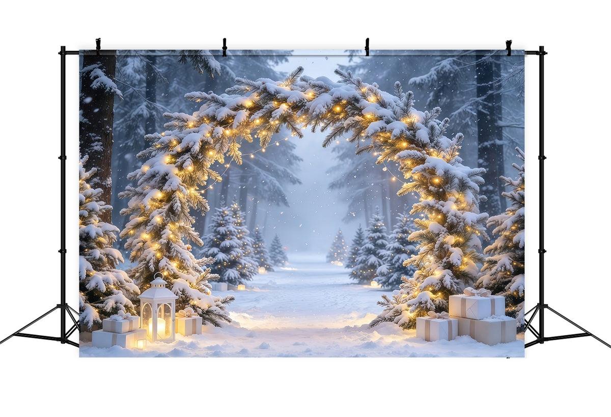 Christmas Backdrops for Photos Snowy Illuminated Evergreen Arch Winter Wonderland Christmas Backdrop UK GQ610-69