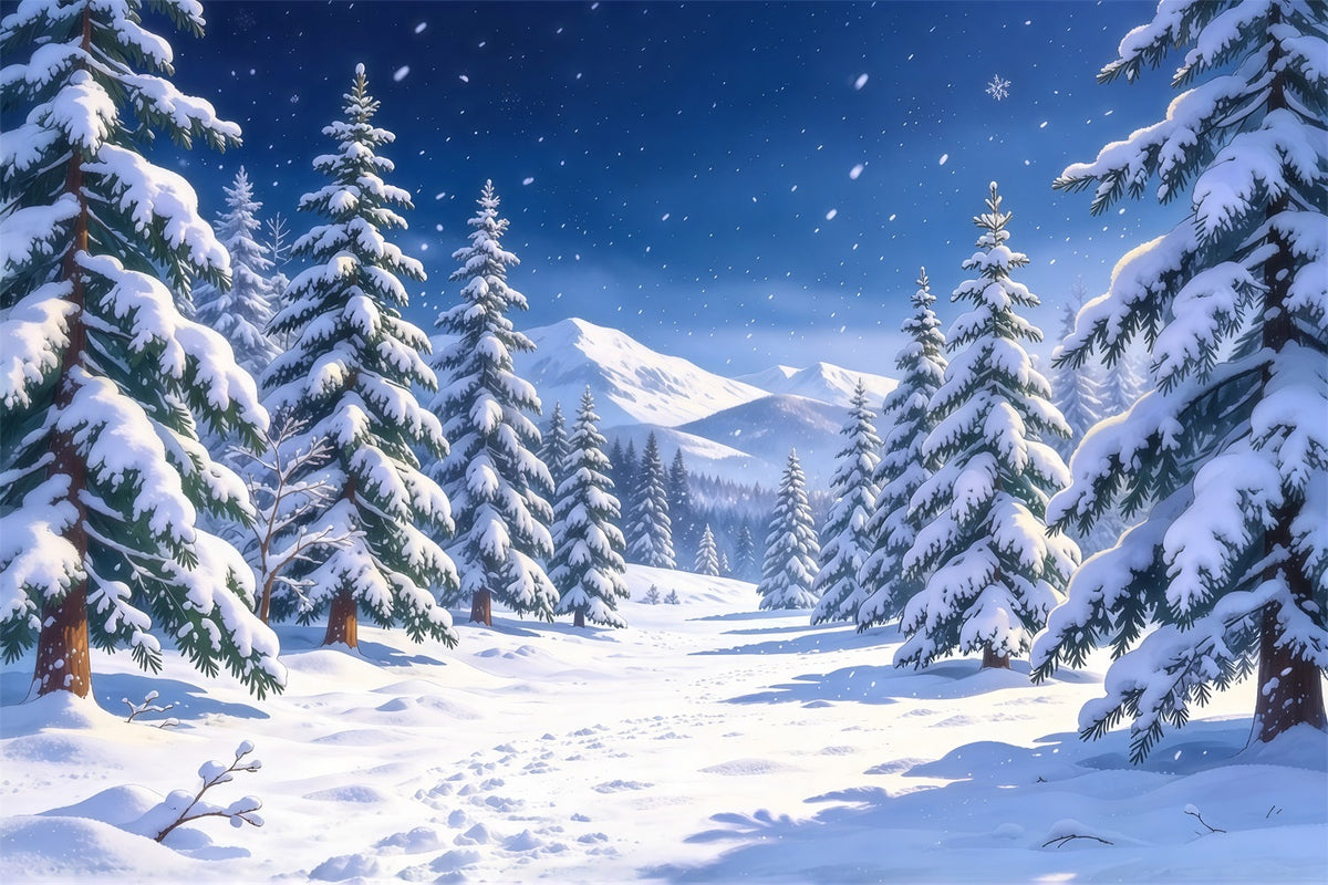 Christmas Tree Photography Backdrop Snowy Evergreen Mountain Valley Christmas Backdrop Photo UK GQ610-73