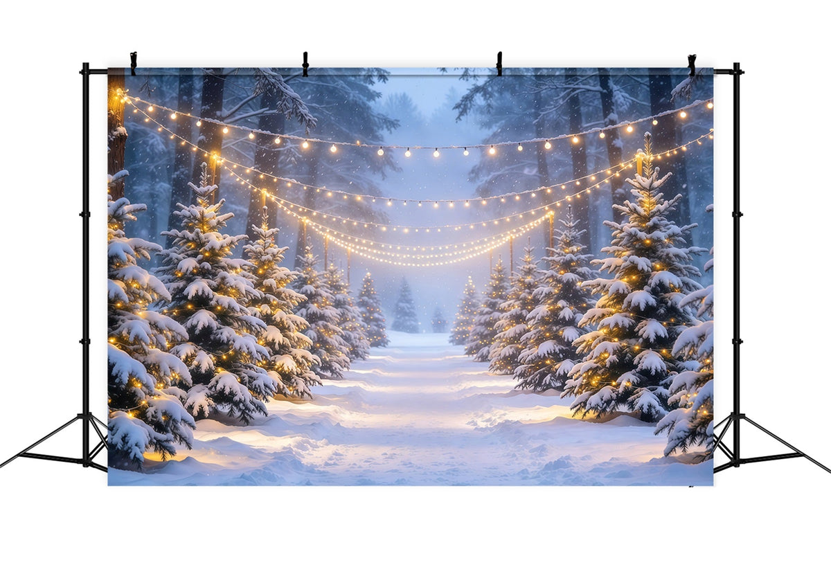Christmas Tree Forest Backdrop Snowy Forest Glowing Lights Christmas Picture Backdrops UK GQ610-80