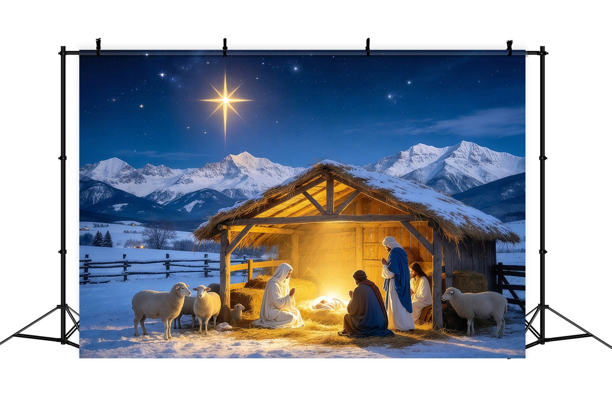 Nativity Scene Backdrop Golden Star Manger Stable Christmas Manger Backdrop UK GQ610-81