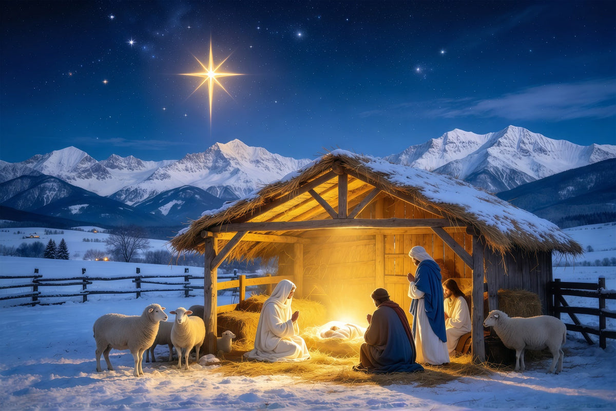 Nativity Scene Backdrop Golden Star Manger Stable Christmas Manger Backdrop UK GQ610-81