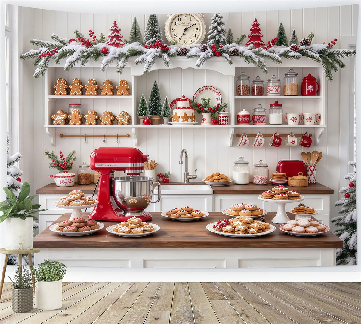 Christmas Backdrop White Cookie Baking Kitchen Gingerbread Photo Backdrop UK GQ610-89