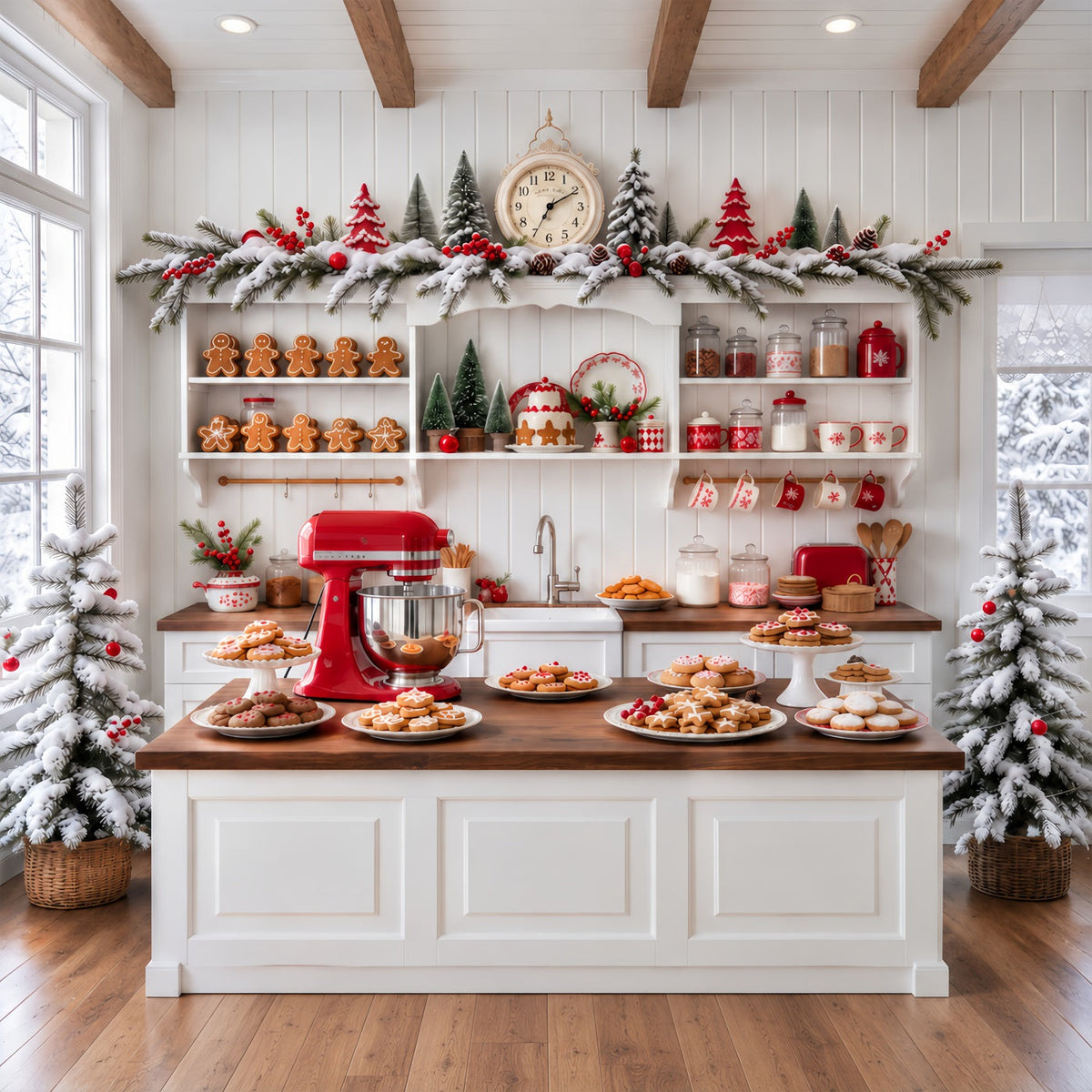 Christmas Backdrop White Cookie Baking Kitchen Gingerbread Photo Backdrop UK GQ610-89