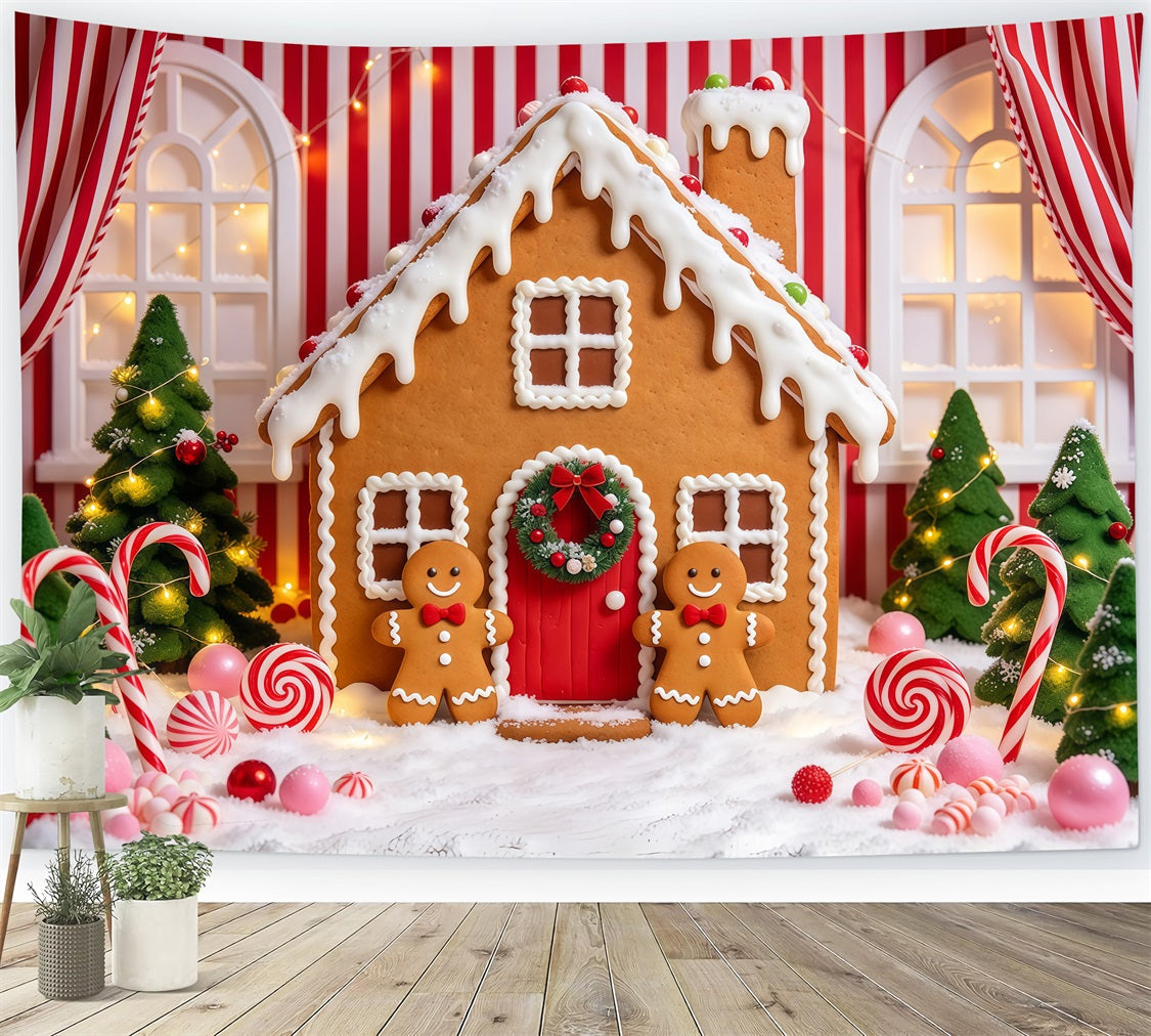 Gingerbread House Photo Backdrop Cute Candy Cane Cottage Christmas Photo Booth Backdrop UK GQ610-91