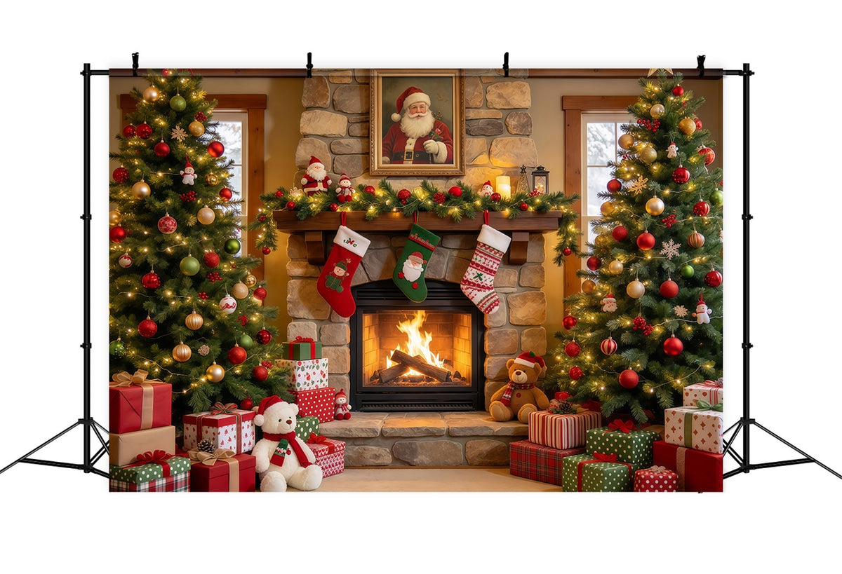Santa Photo Backdrop Santa Portrait Stone Fireplace Christmas Village Backdrop Ideas UK GQ610-93