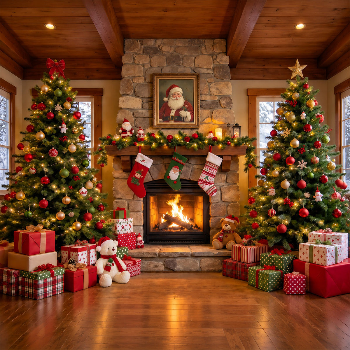Santa Photo Backdrop Santa Portrait Stone Fireplace Christmas Village Backdrop Ideas UK GQ610-93