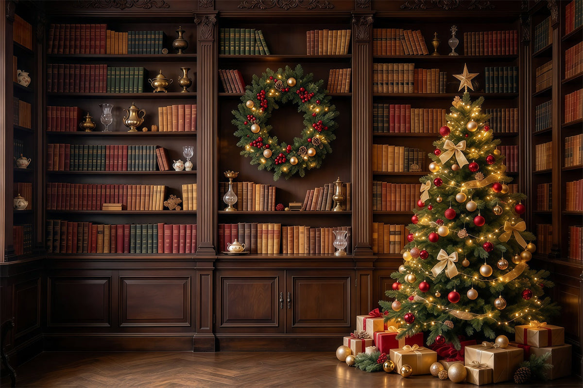 Victorian Christmas Backdrops Classic Library Tree Display Christmas Holiday Backdrops UK GQ610-98