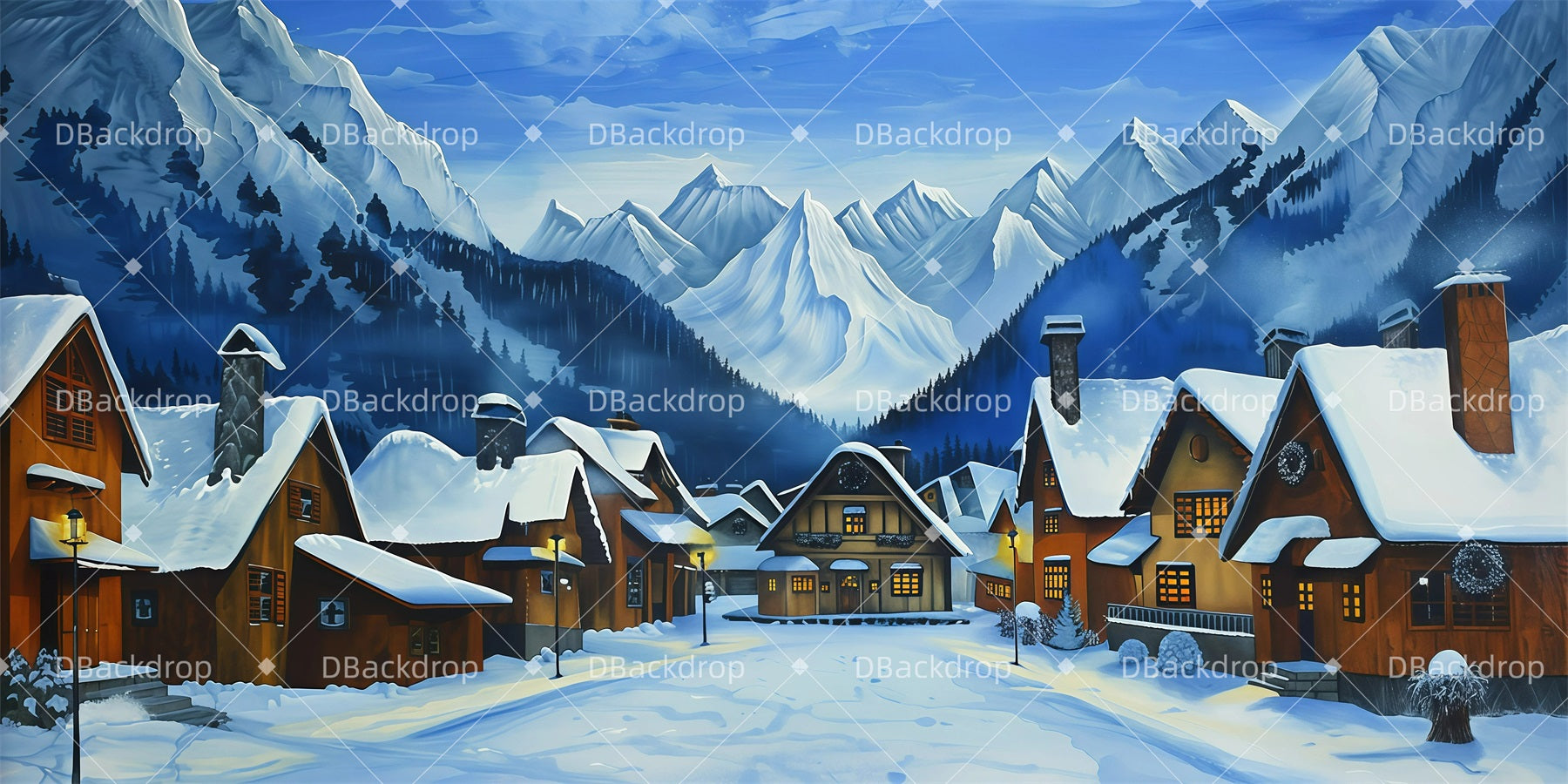 Theater Backdrop Winter Village Stage Scenery Backdrops UK GQ62-T24