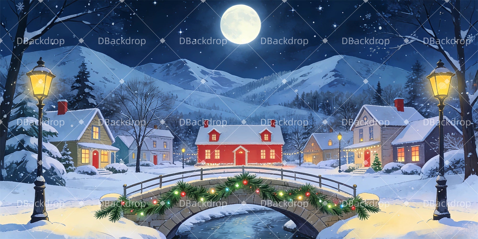 Stage Backdrop Christmas Village Backdrop For Theater Play UK GQ63-T44
