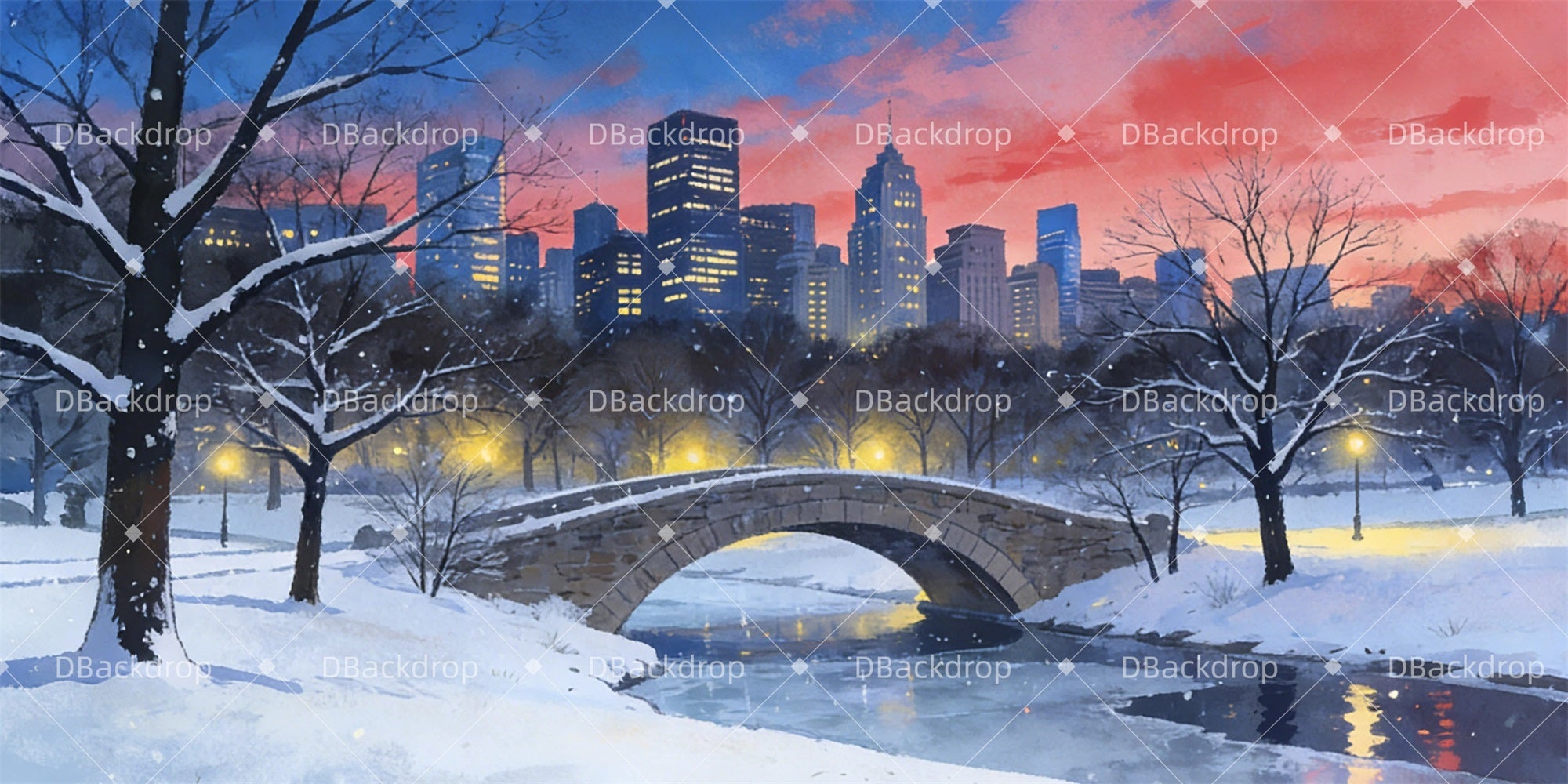 Stage Backdrop Snowy Central Park Theater Backdrops For Sale UK GQ63-T46