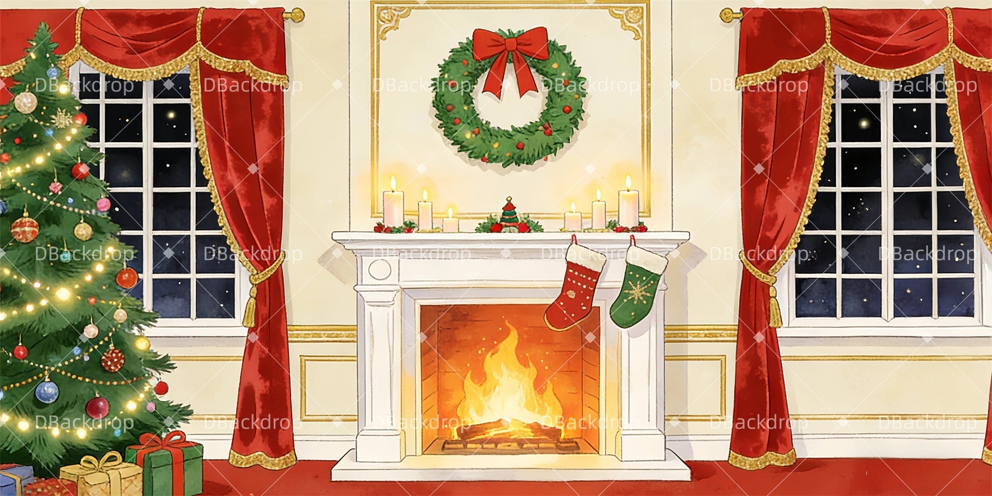 Christmas Stage Backdrops Christmas Parlor Theater Backdrops UK GQ63-T47