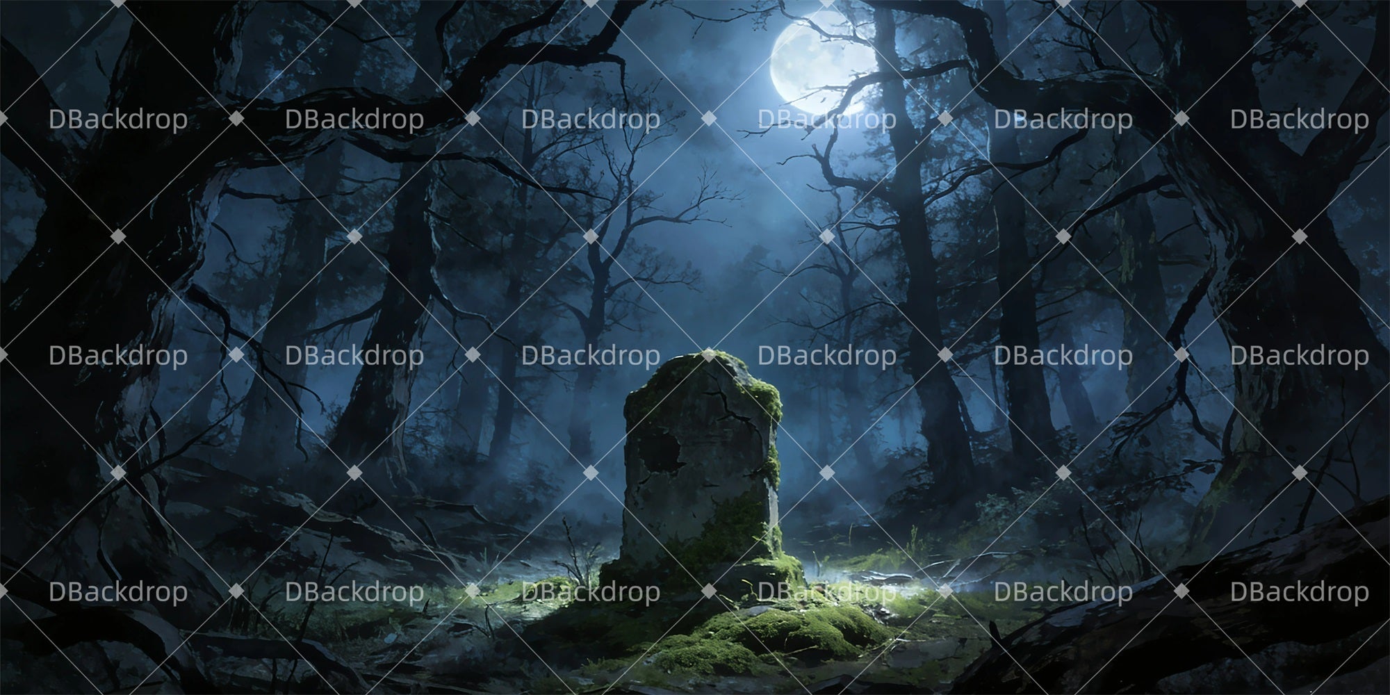 Scenic Backdrops Moonlight Tombstone Forest Stage Backdrop UK GQ63-T76