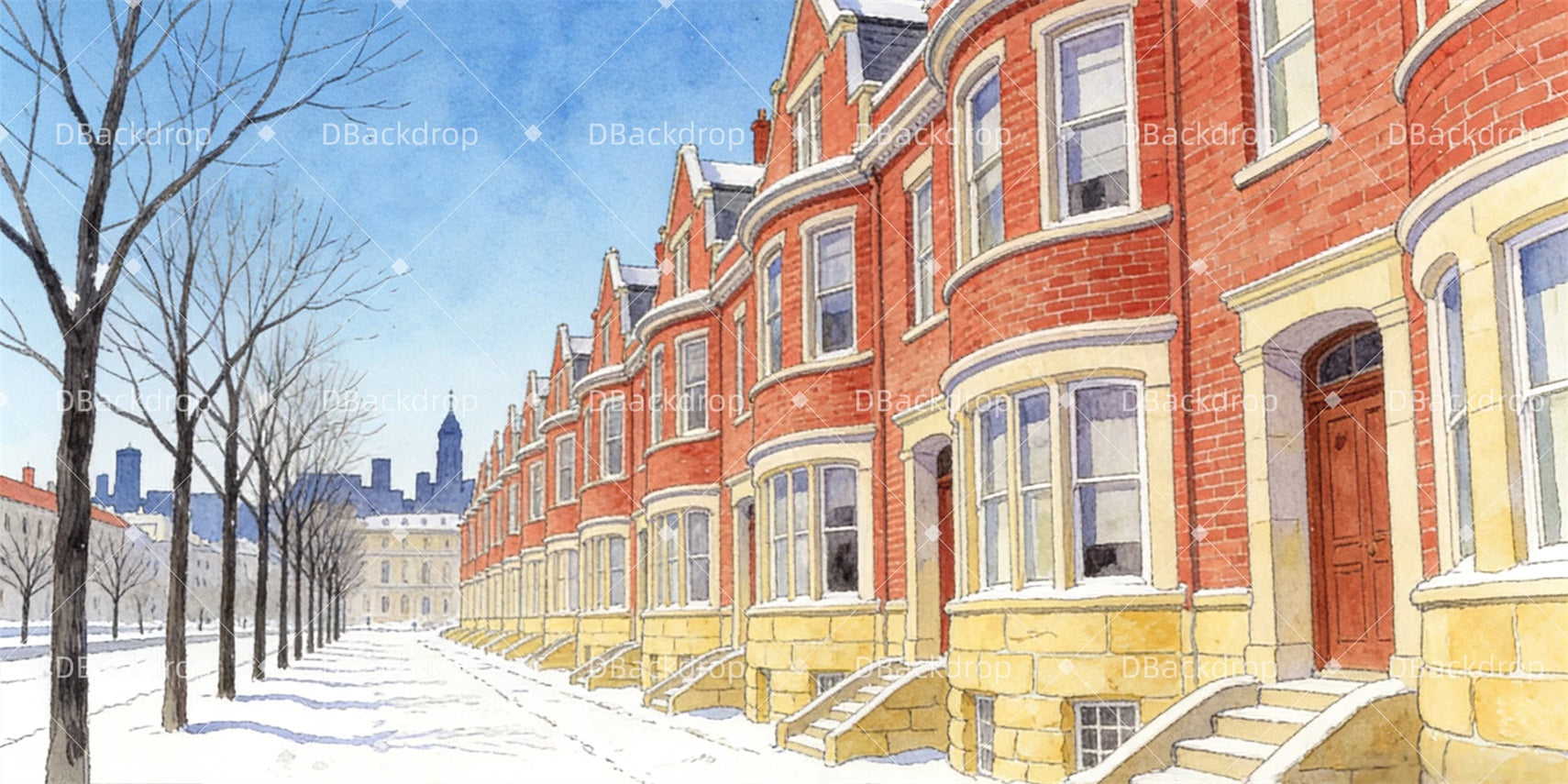 Theater Stage Backdrop Historic Townhouses Performance Backdrop UK GQ63-T87