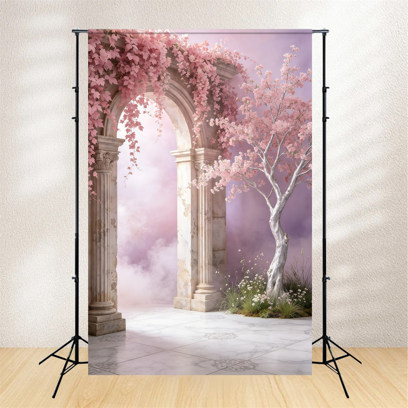 Portrait Backdrop Blush Blossom Marble Archway Abstract Backdrop UK GQ64-33