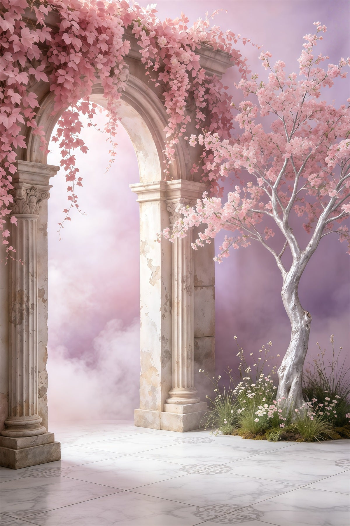 Portrait Backdrop Blush Blossom Marble Archway Abstract Backdrop UK GQ64-33