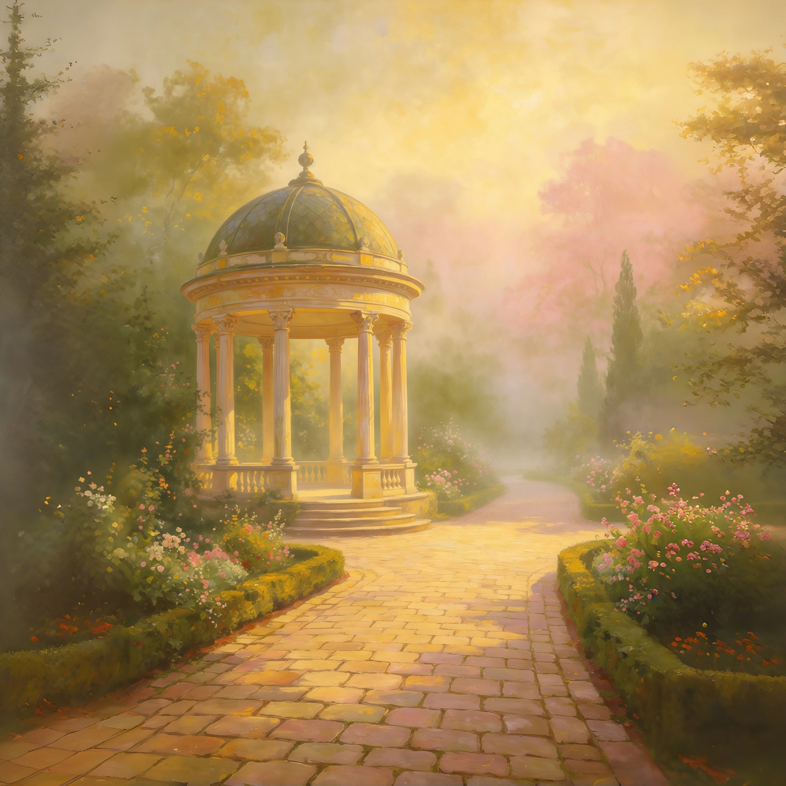 Portrait Photography Backdrop Golden Mist Garden Gazebo Path Abstract Backdrop UK GQ64-34