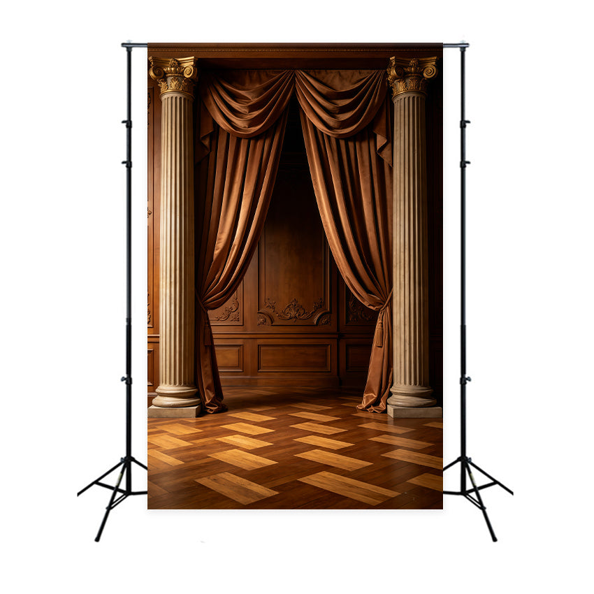 Portrait Photo Backdrop Classic Walnut Velvet Curtain Columns Abstract Backdrops UK GQ64-35