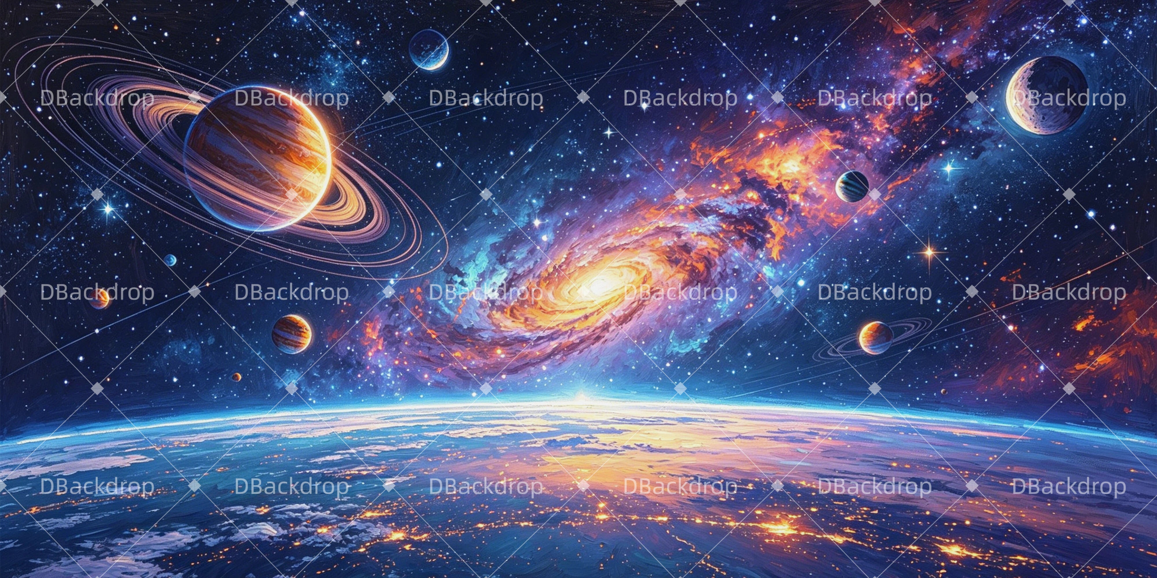Outer Space Backdrop Cosmic Orbit Panorama Scuba VBS Backdrop UK GQ64-T17