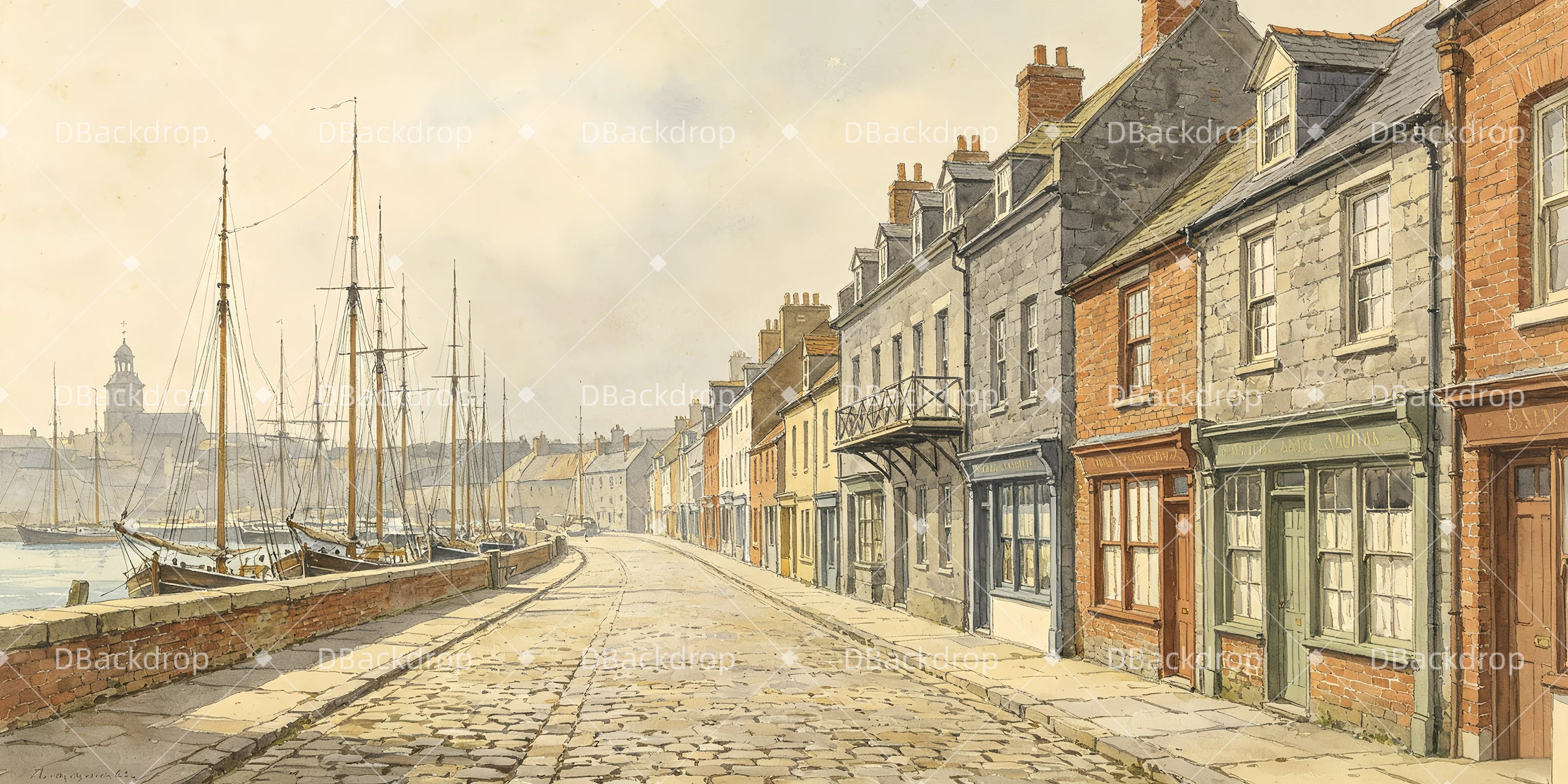 Professional Stage Backdrops Seaside Town Theater Backdrops UK GQ65-T104