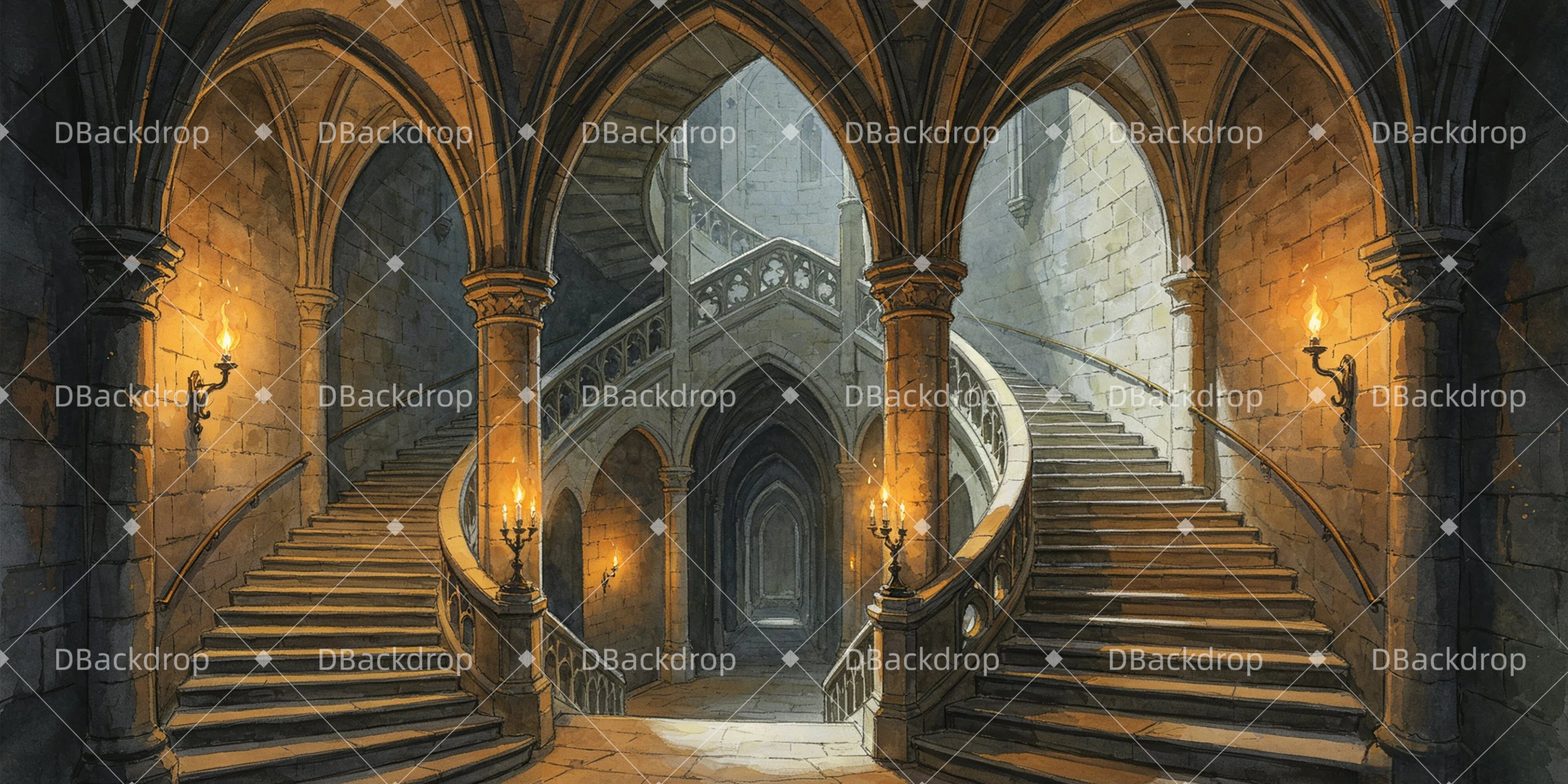 Large Stage Backdrops Castle Staircase Corridor Theater Backdrop UK GQ65-T12