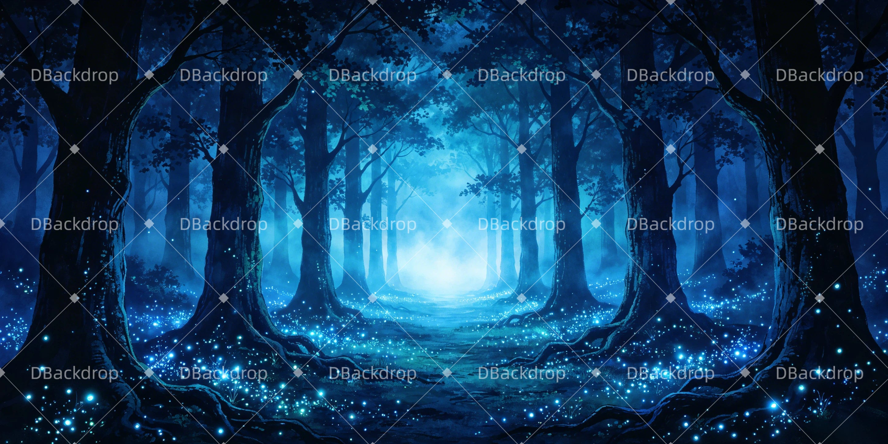 Forest Stage Backdrop Blue Fairy Scene Backdrop For Theater Play UK GQ65-T85