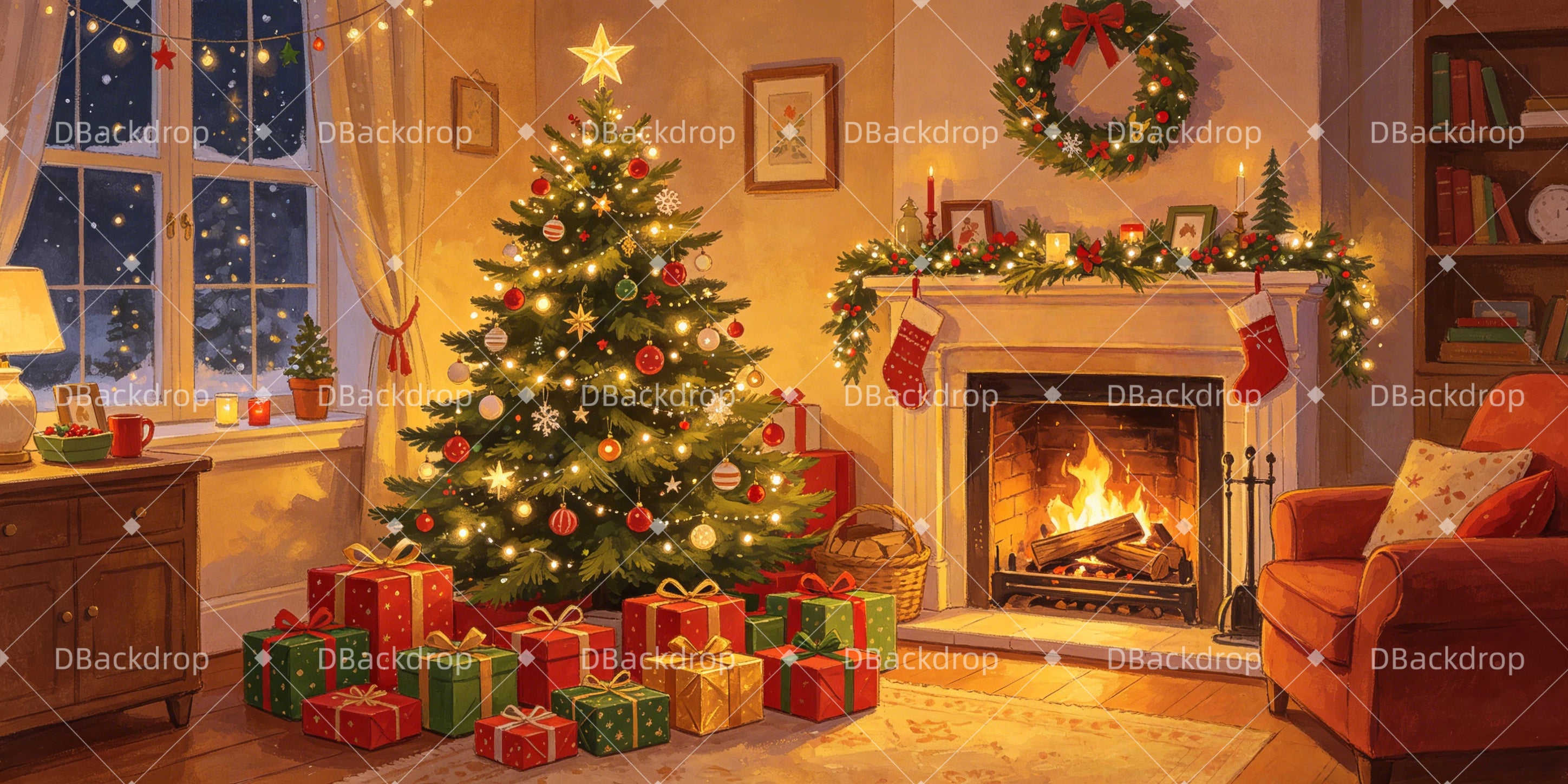 Christmas Stage Backdrops Living Room Holiday Gathering Theater UK Backdrop GQ66-T86