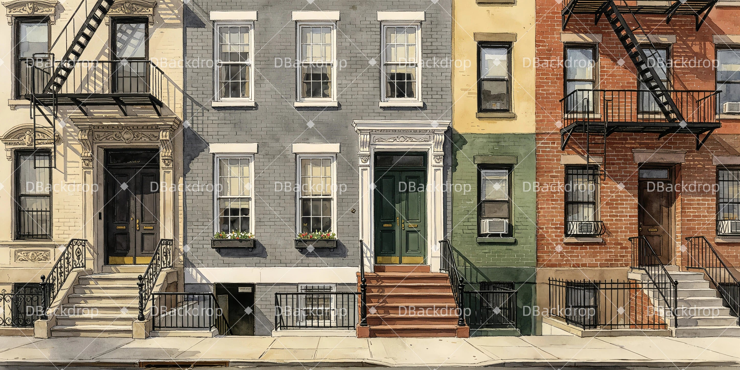Performance Backdrops Urban Townhouse School Play Backdrops UK GQ66-T8