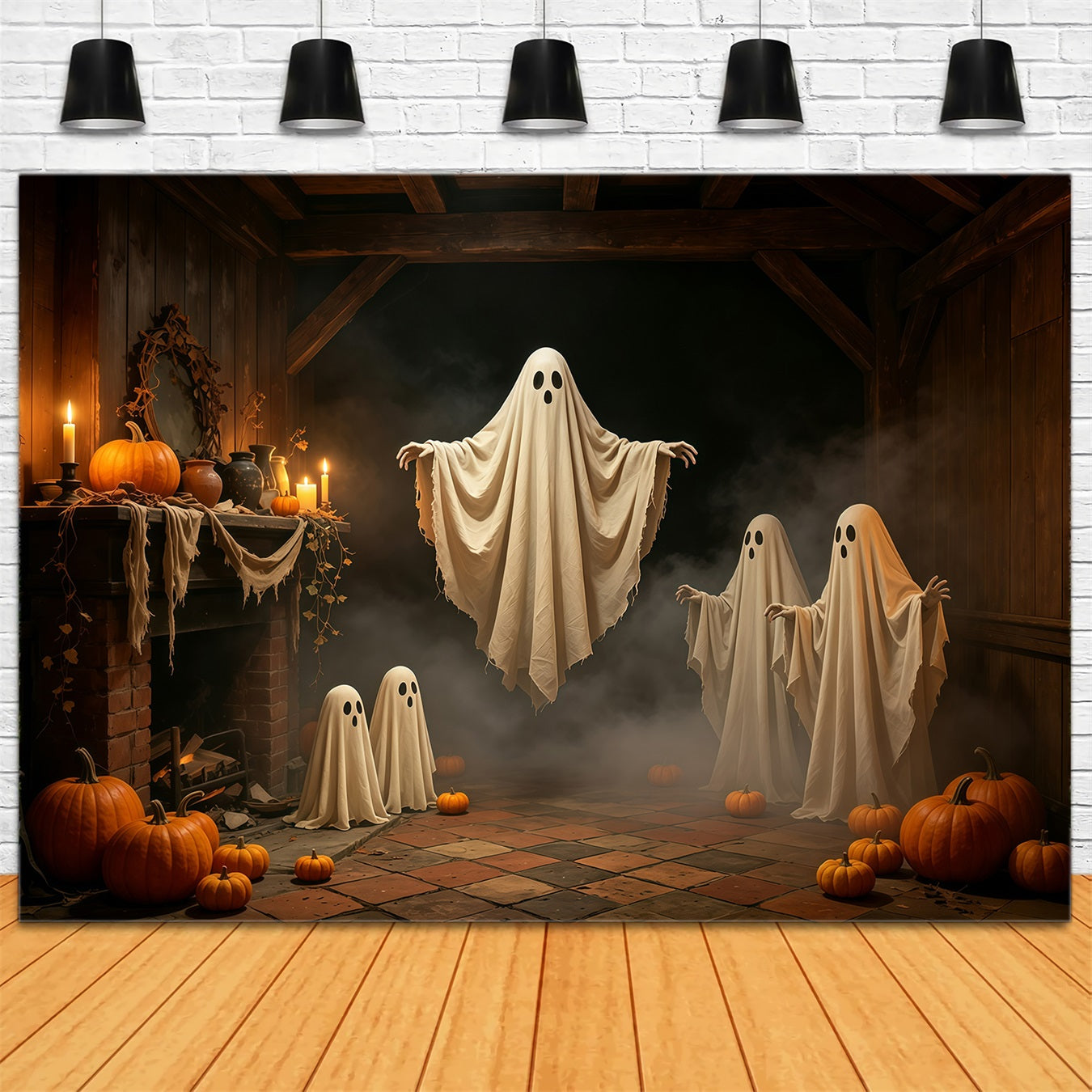 Halloween Ghost Backdrop Candlelit Floating Gathering Gothic Halloween Backdrop UK GQ67-81