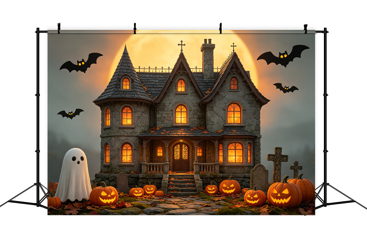 Halloween House Backdrop Golden Moon Haunted Manor Backdrops Halloween UK GQ67-85