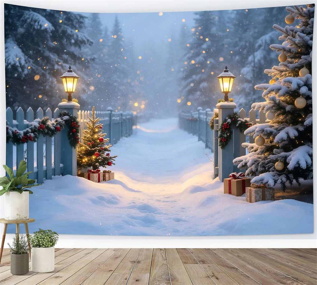 Snowy Christmas Backdrop Lantern Garden Snow Path Christmas Photo Backdrop UK GQ68-105