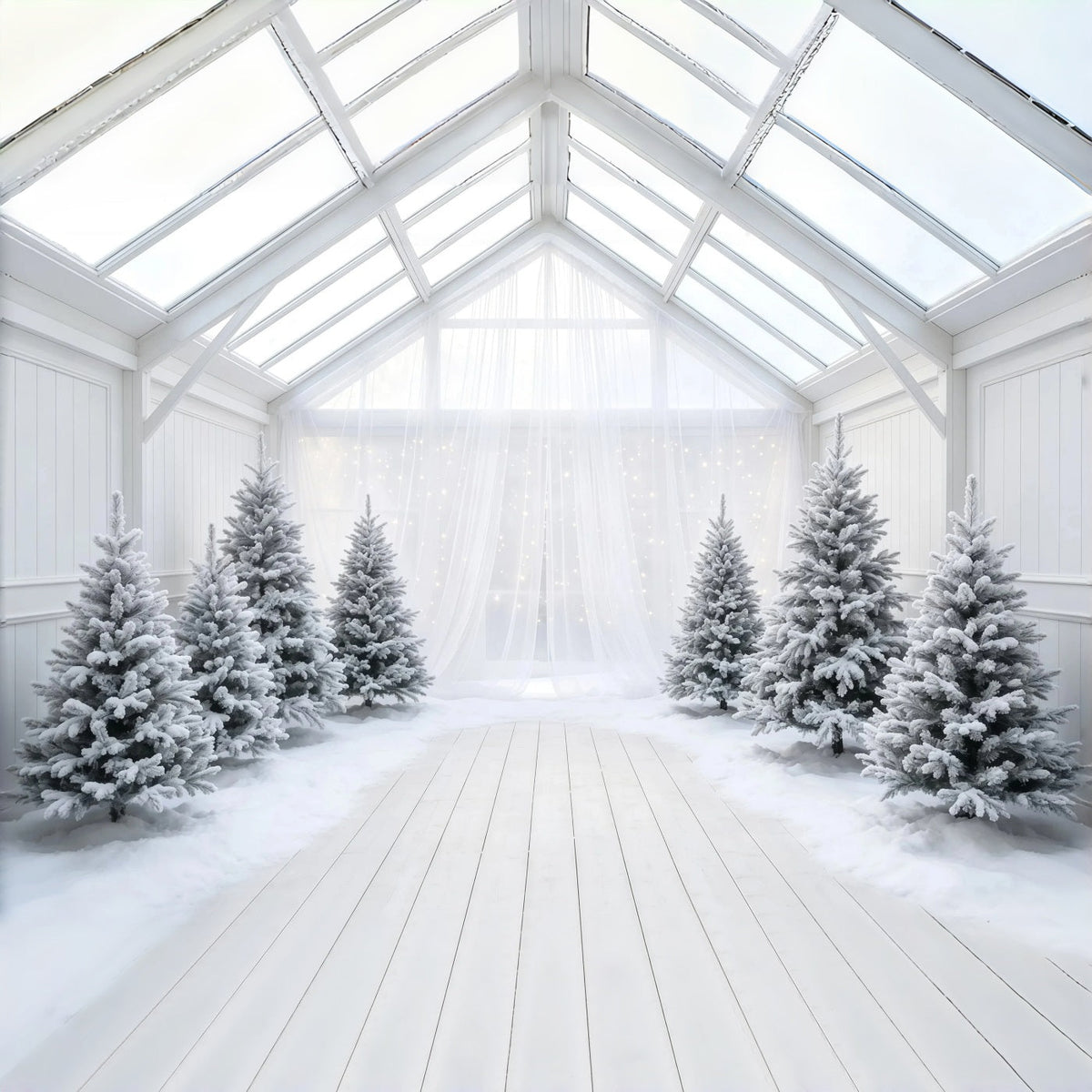 Christmas Tree Backdrop Frosted White Pine Atrium Muslin Christmas Backdrop UK GQ68-111