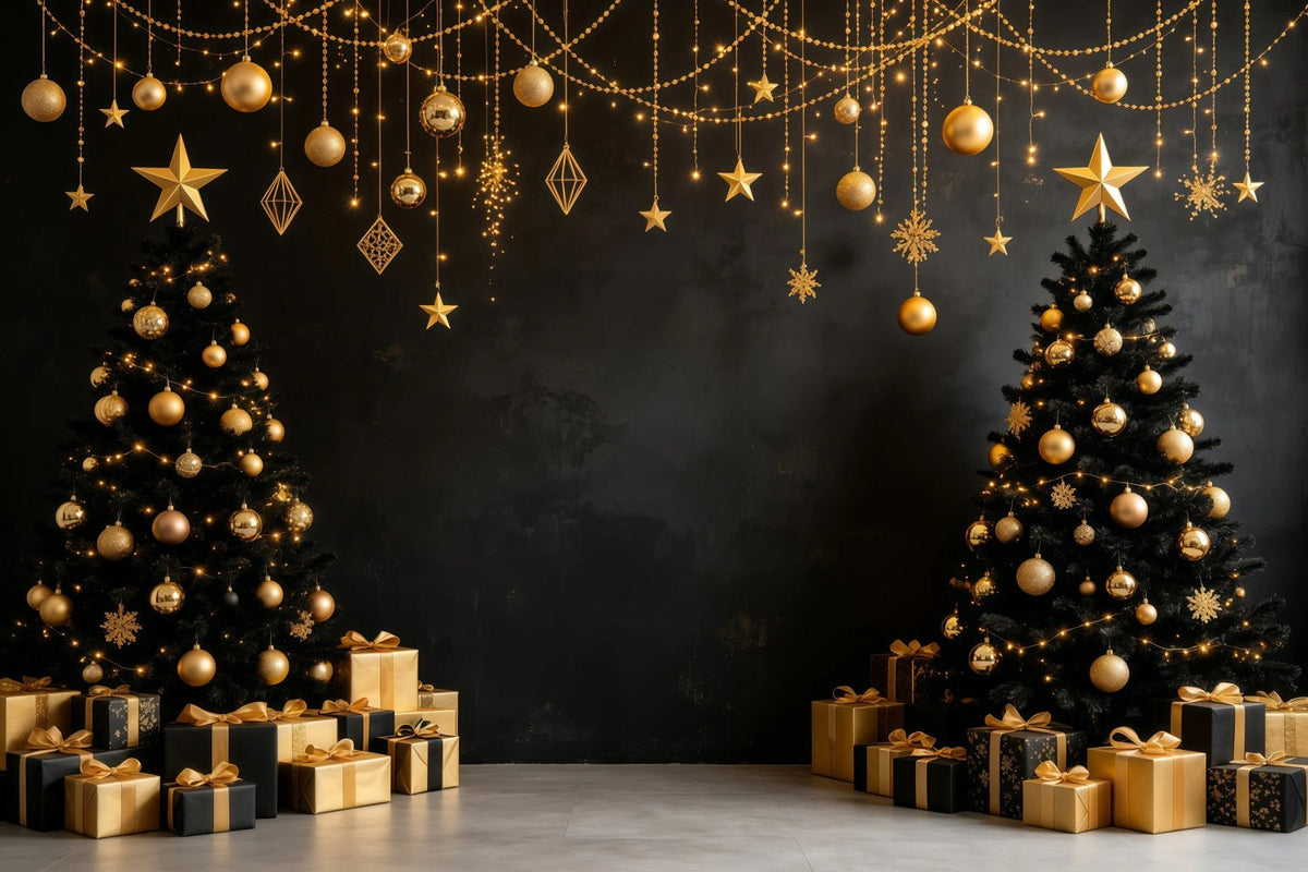 Modern Christmas Backdrop Golden Black Hanging Ornaments Muslin Backdrop Christmas UK GQ68-112