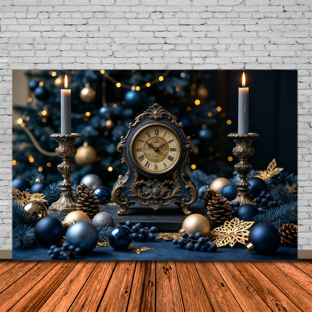 Vintage Christmas Backdrop Blue Clock Candle Display Christmas Backdrop Ideas UK GQ68-125