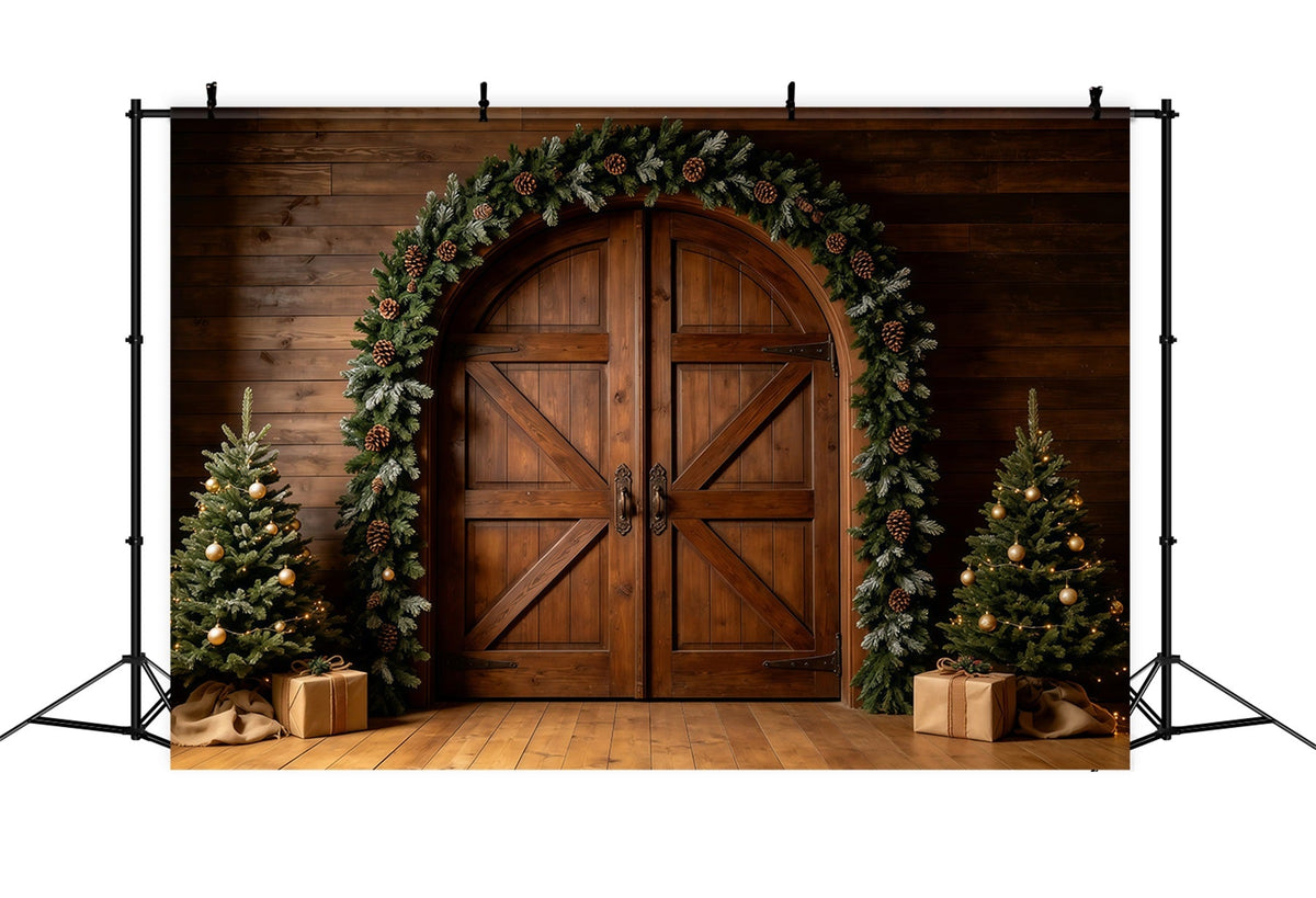 Christmas Barn Door Backdrop Rustic Wood Door Garland Large Christmas Backdrop UK GQ68-127