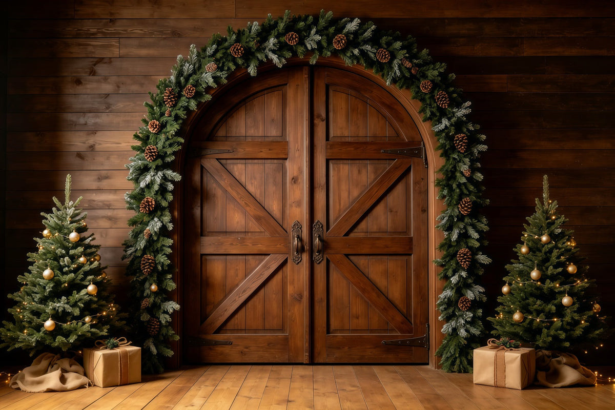 Christmas Barn Door Backdrop Rustic Wood Door Garland Large Christmas Backdrop UK GQ68-127