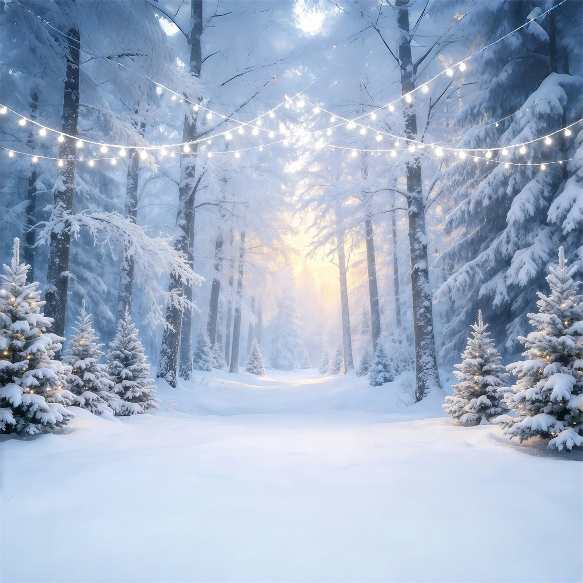 Winter Wonderland Christmas Backdrop Snowy Forest Path Photography Backdrops Christmas UK GQ68-130