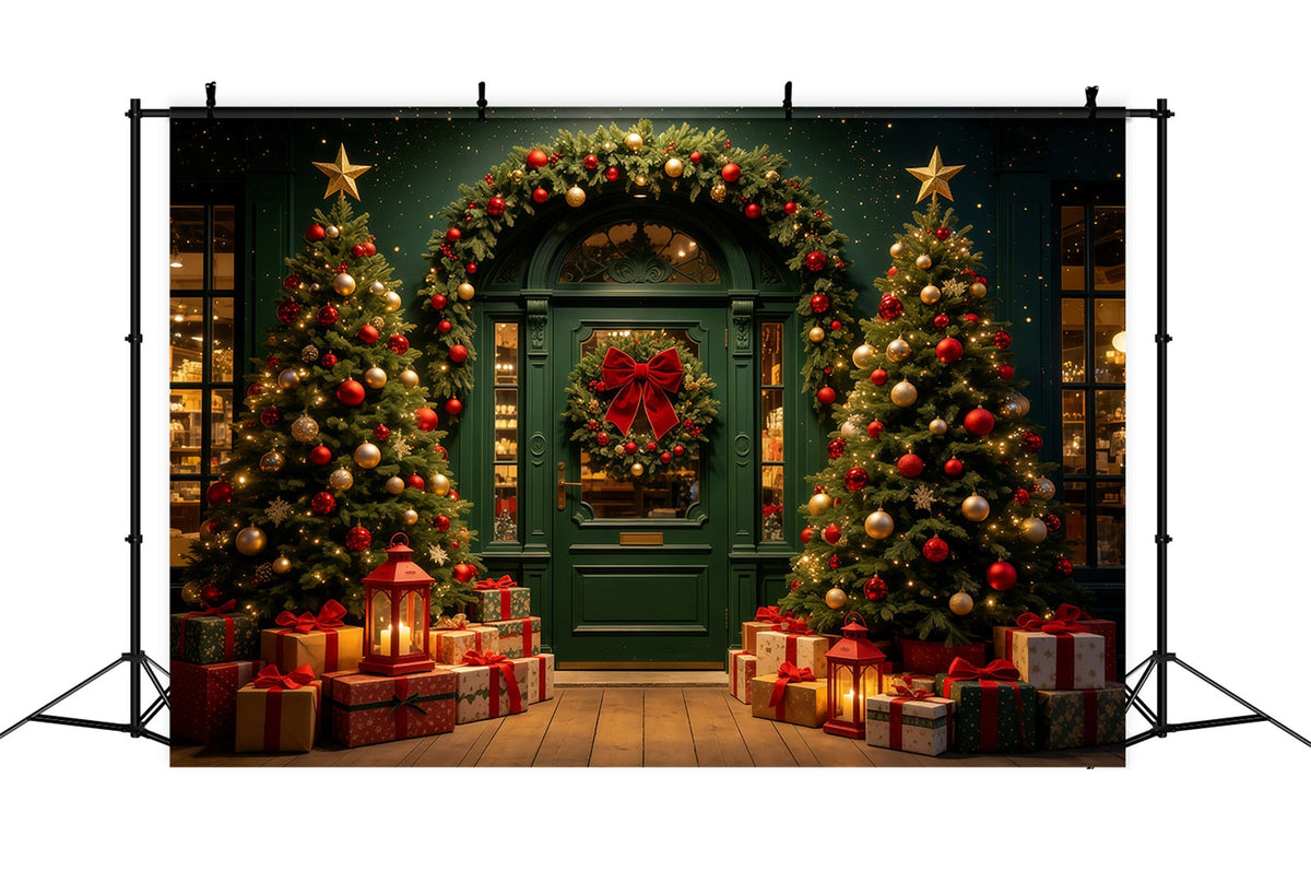 Christmas Shop Backdrop Dark Green Archway Lights Studio Backdrops Christmas UK GQ68-62