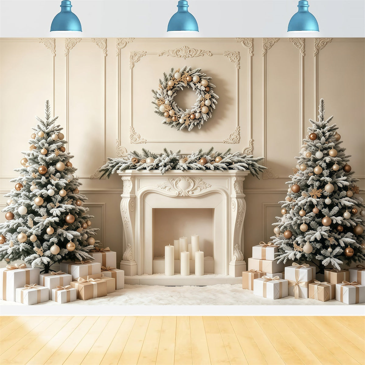 Elegant Christmas Backdrop Elegant Frosted Fireplace Mantel Studio Christmas Backdrop UK GQ68-66