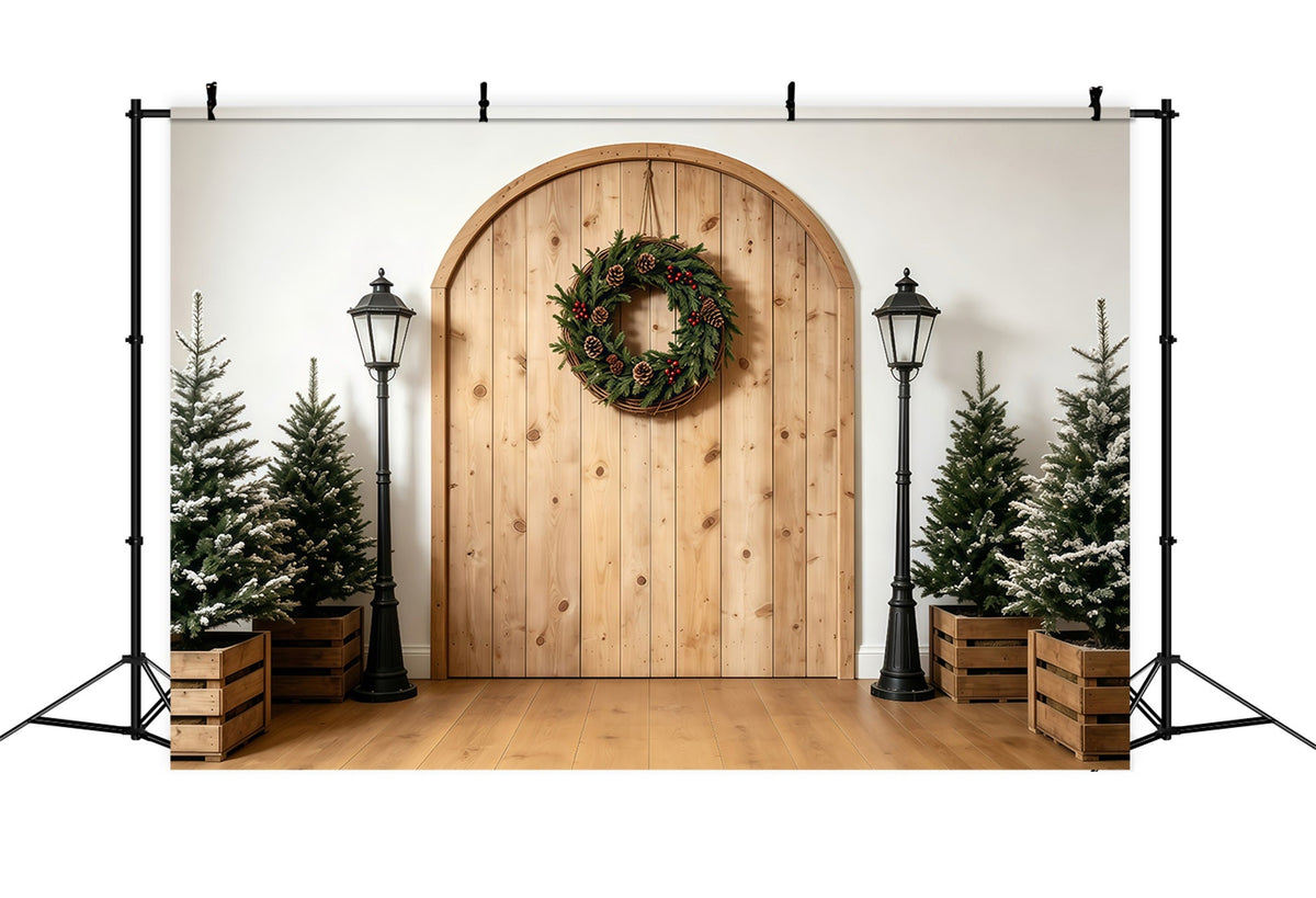 Simple Christmas Backdrop Rustic Arch Wreath Entrance Muslin Backdrop Christmas UK GQ68-75