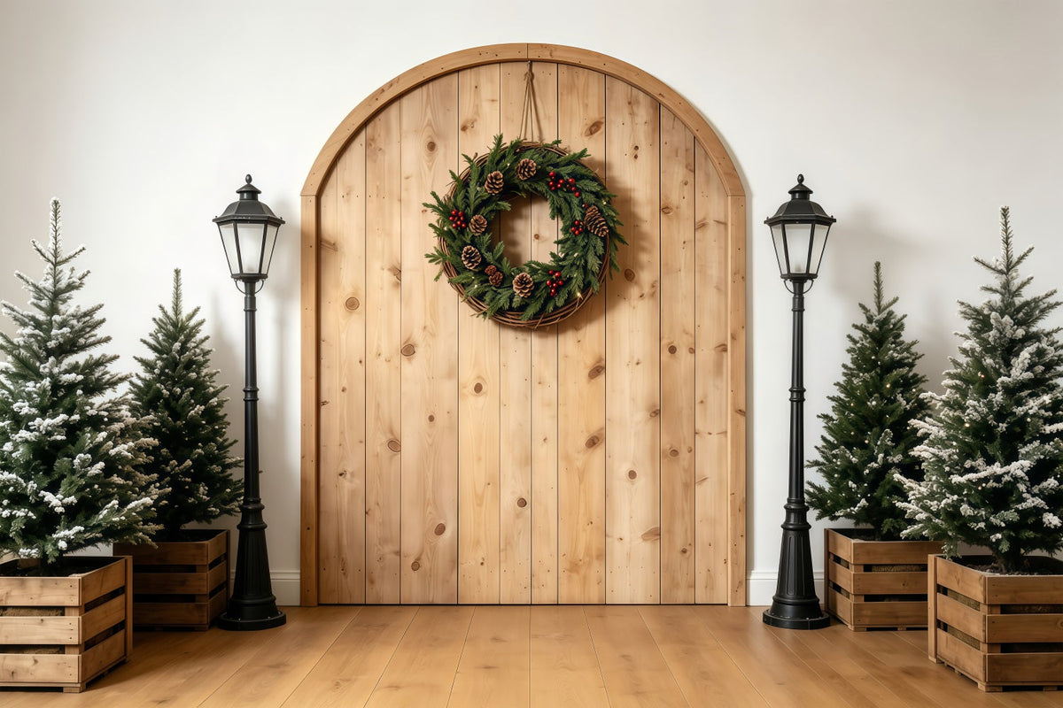 Simple Christmas Backdrop Rustic Arch Wreath Entrance Muslin Backdrop Christmas UK GQ68-75