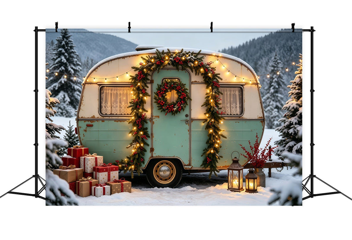 Christmas Camper Backdrop Vintage Truck Forest Photographic Backdrops Christmas UK GQ68-76