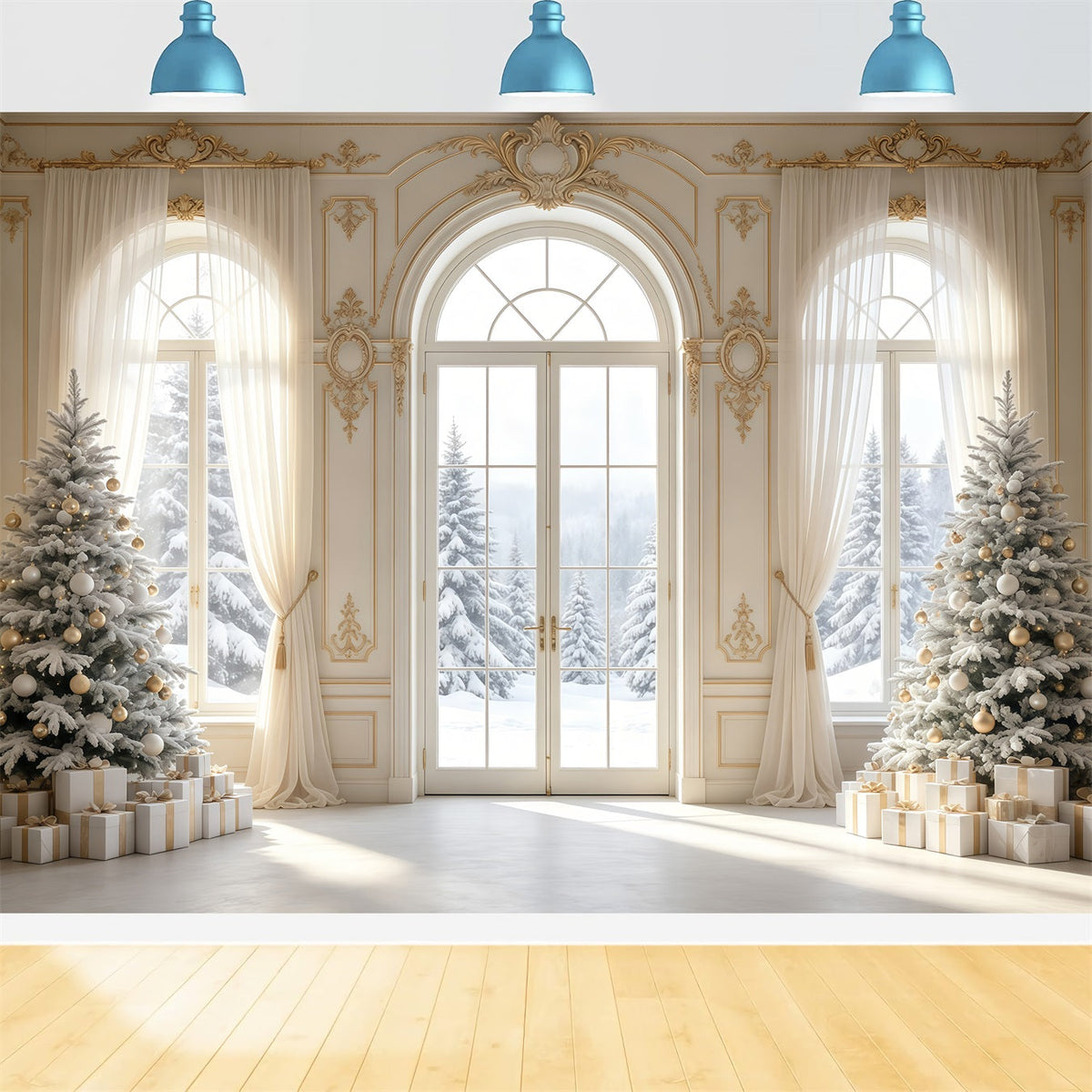 Elegant Christmas Backdrop Vintage Snowy Window View Christmas Backdrops UK GQ68-79