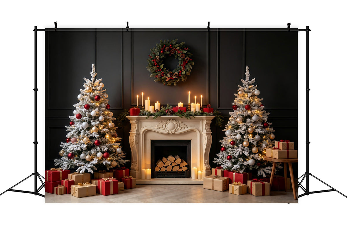 Vintage Christmas Backdrop Dark Fireplace Mantel Glow Professional Christmas Backdrops UK GQ68-84