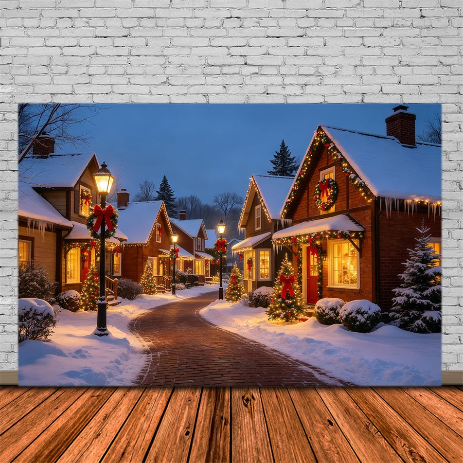 Christmas Village Backdrop Snowy Streete Cottage Lights Indoor Christmas Backdrops UK GQ69-10