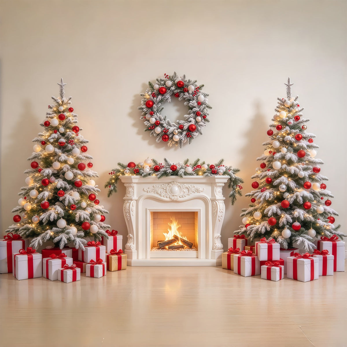 Red And White Christmas Backdrop Cpzy Fireplace Display 10 x 10 Christmas Backdrop UK GQ69-101