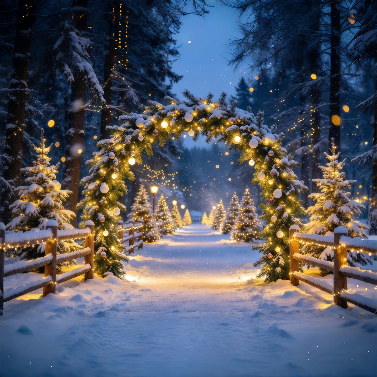 Christmas Backdrop With Lights Snowy Forest Lighted Arch Christmas Bokeh Backdrop UK GQ69-103