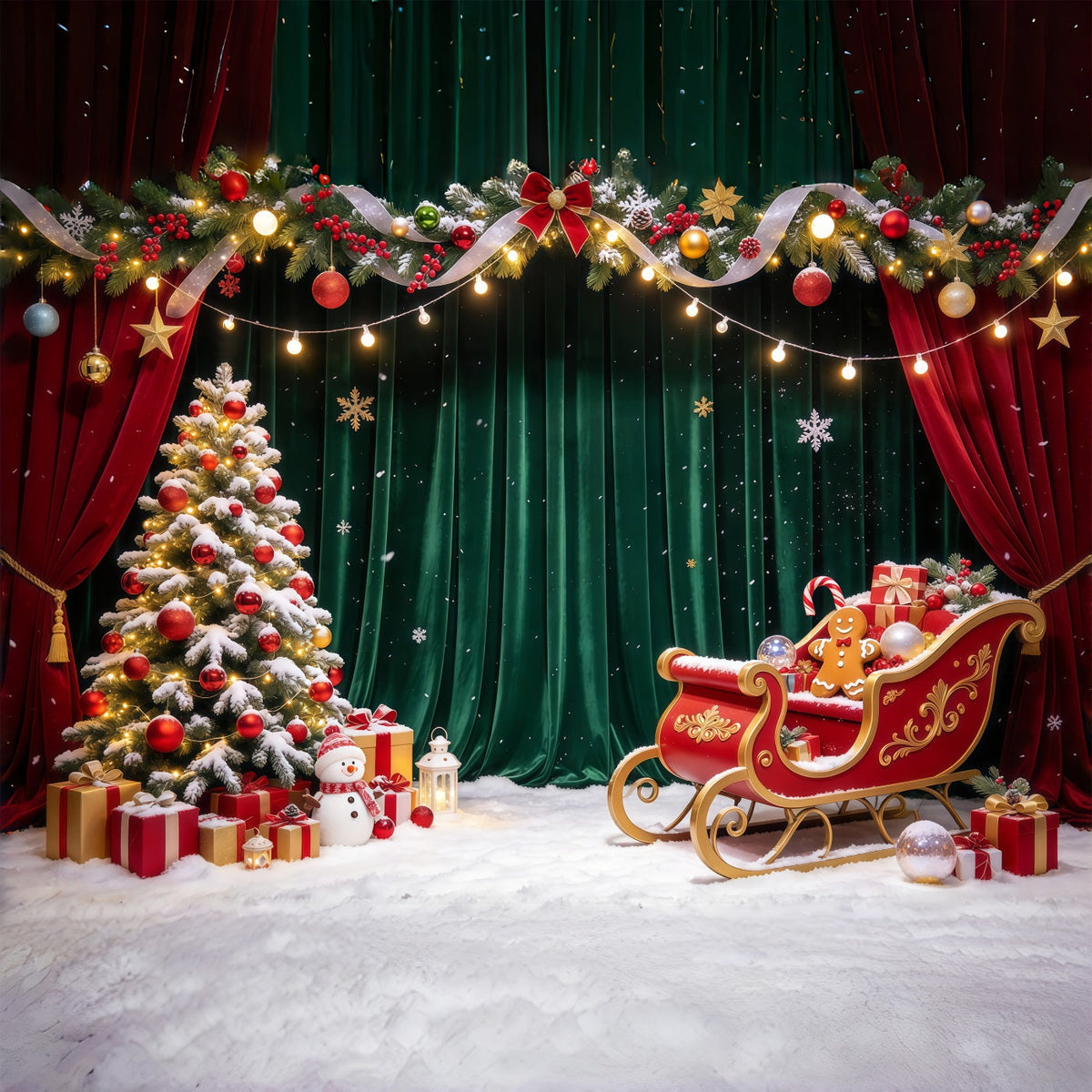 Christmas Party Picture Backdrop Velvet Sleigh Gift Display Christmas Backdrop Vertical UK GQ69-104