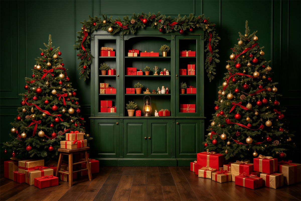 Green Christmas Backdrop Cabinet Gift Display Professional Christmas Backdrop UK GQ69-11