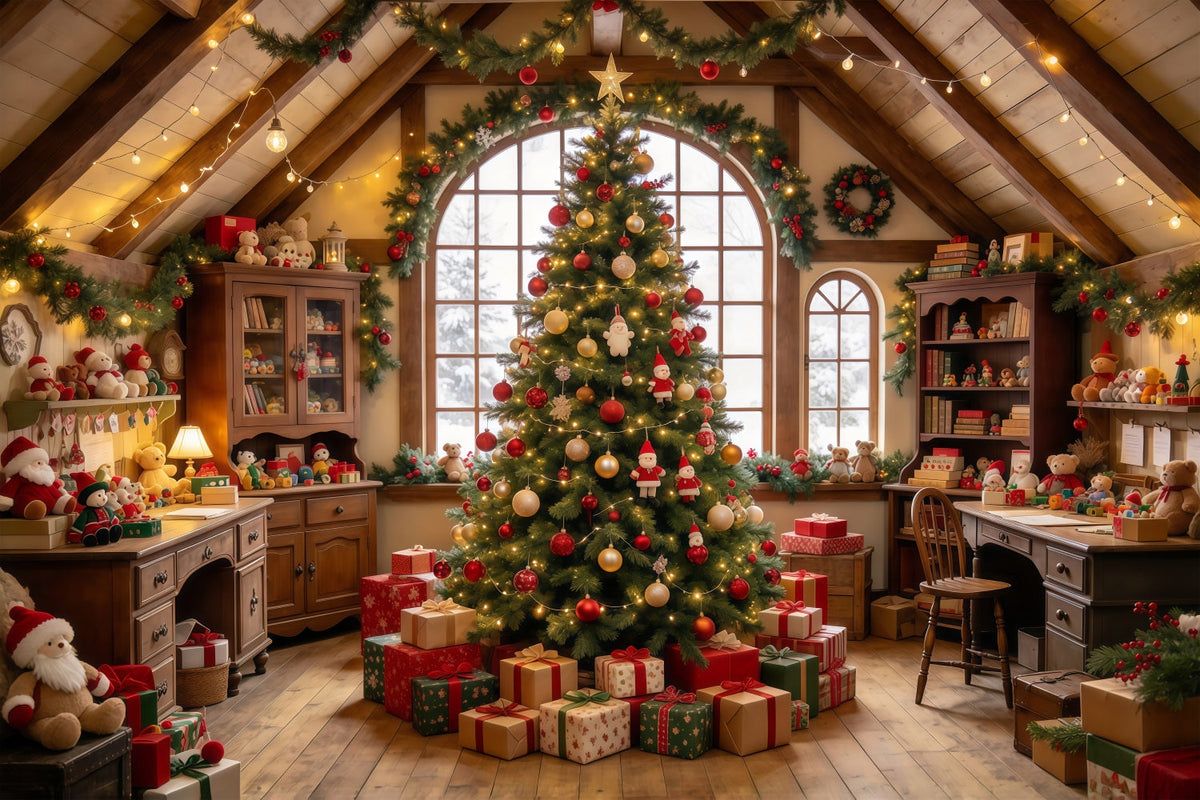 Santas Workshop Backdrops Cozy Toy Room Interior Santa's House Backdrop UK GQ69-112