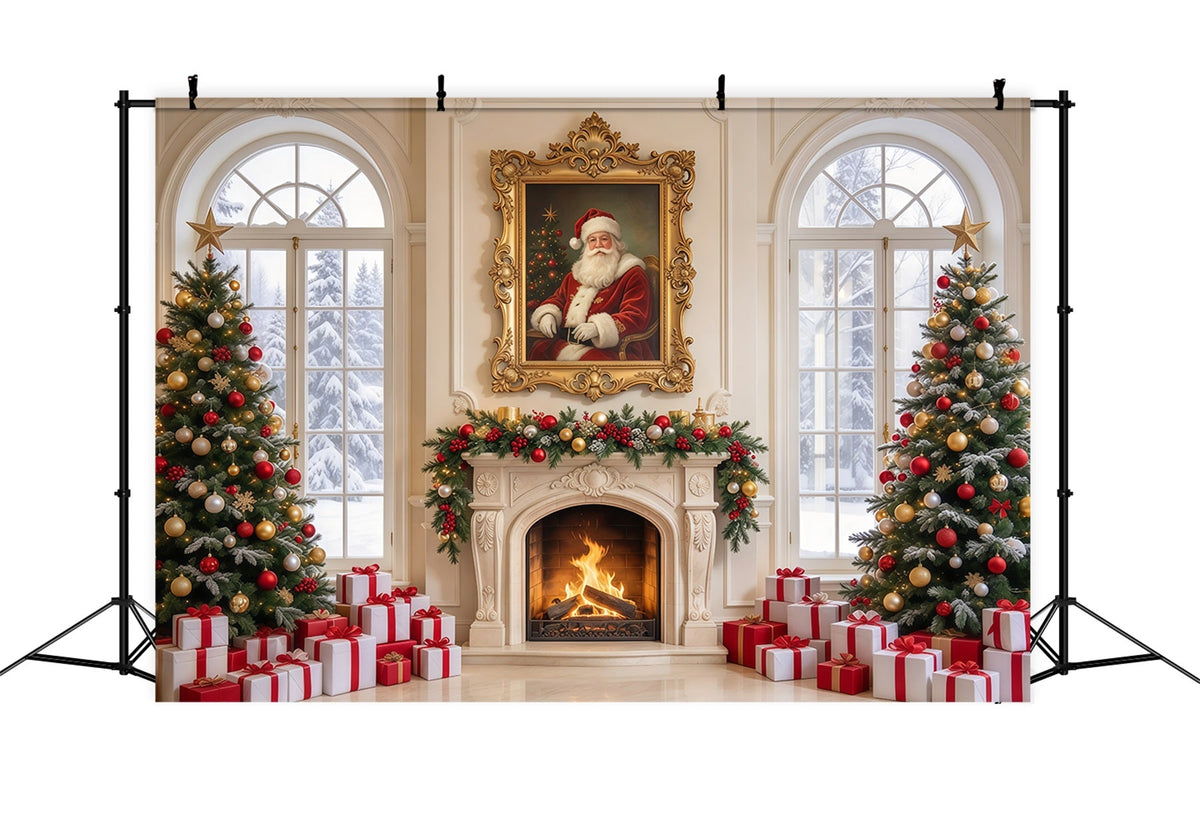 Backdrop For Santa Pictures Window Fireplace Display Santa Photoshoot Backdrop UK GQ69-113